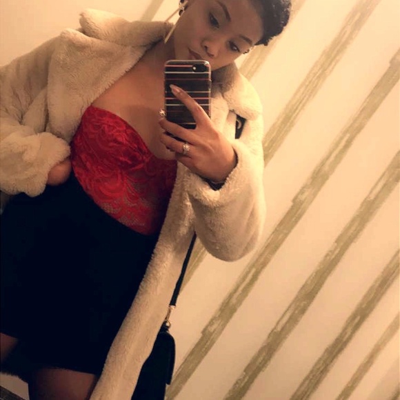 Red Rose Lingerie Unitard + Faux Vanilla Mink Coat - Picture 1 of 1